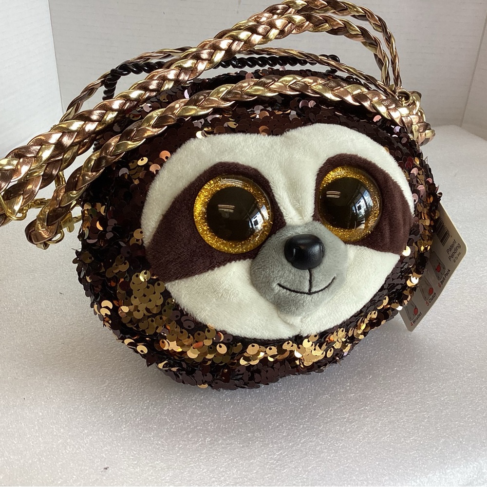 NWT TY Dangler the Sloth bag.  Brown with sequins! Cute! JS2